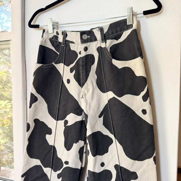 Lisa Says Gah Robyn Wide Leg Jeans Cow Print Black White 27 - Picture 3 of 14